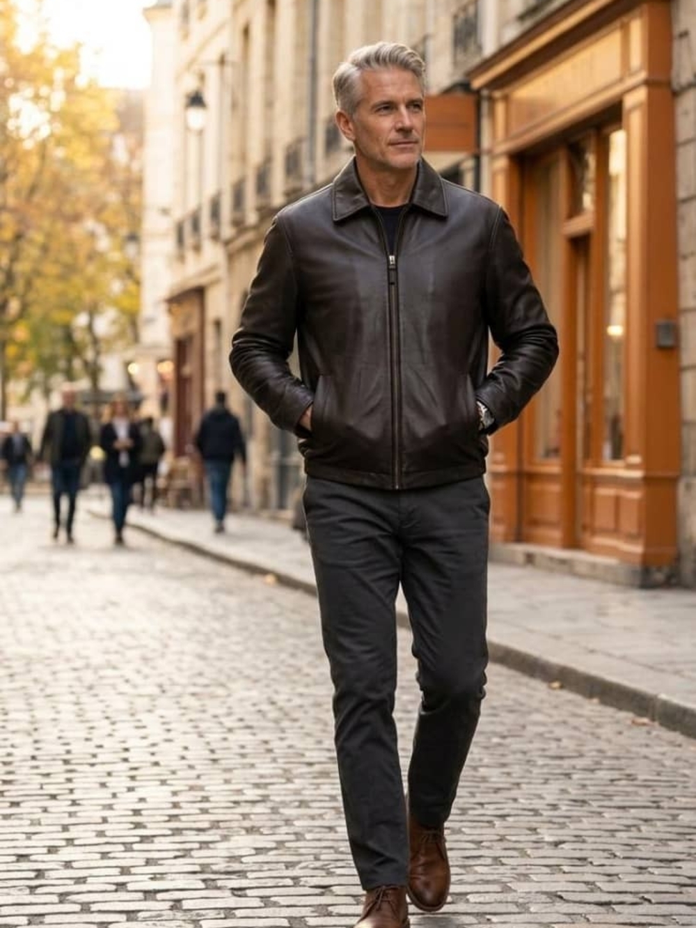 Men's Dark Brown Leather Bomber Jacket - Sleek Zip Front • Size S